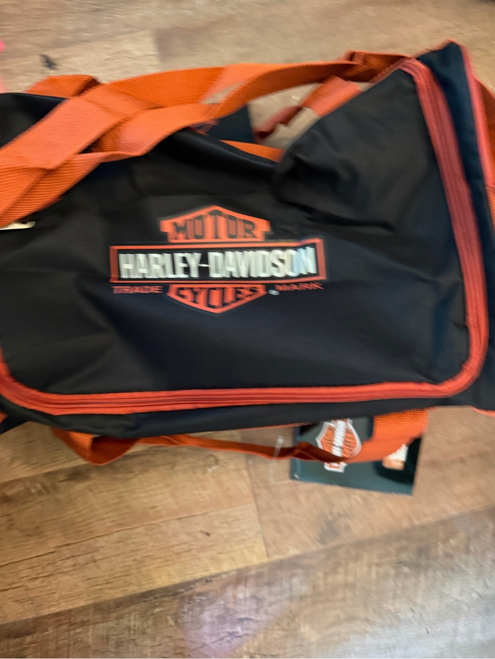 Harley-Davidson Black and Orange Travel Duffel and Bottle